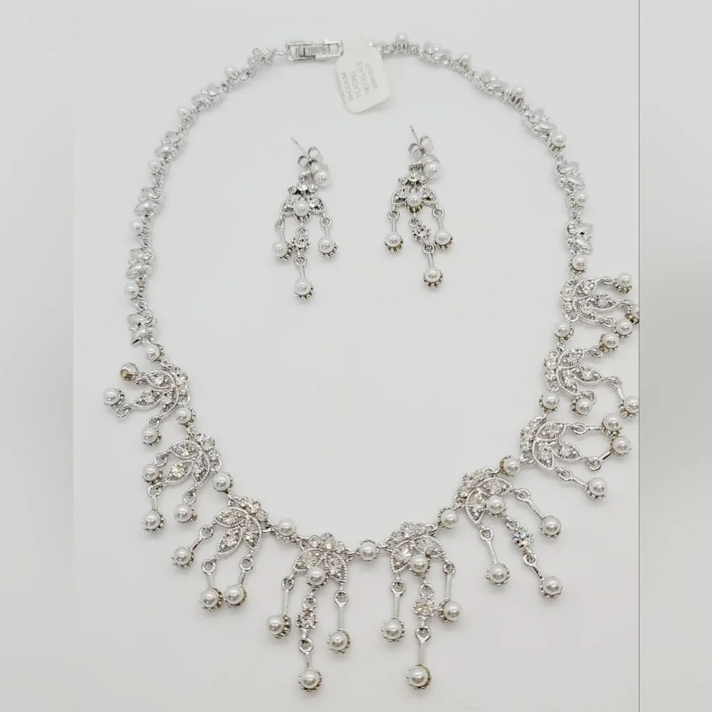 Rhodium plated sterling silver necklace earrings set